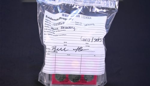 Ft. Knox Evidence Bag Against a Black Background