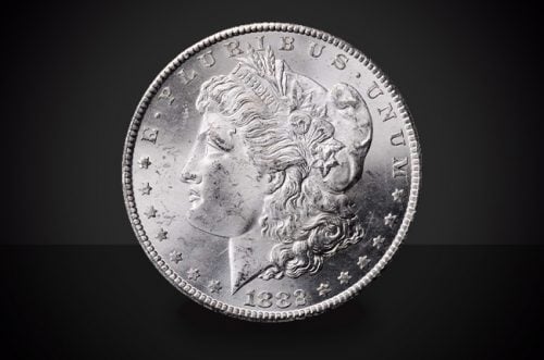 1882 O/S Error Variety Morgan Dollar Choice Borderline Against a Black Background