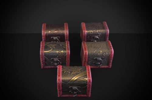 Recovered Set of Five Silver Treasure Chest Hoard Against a Black Background Background